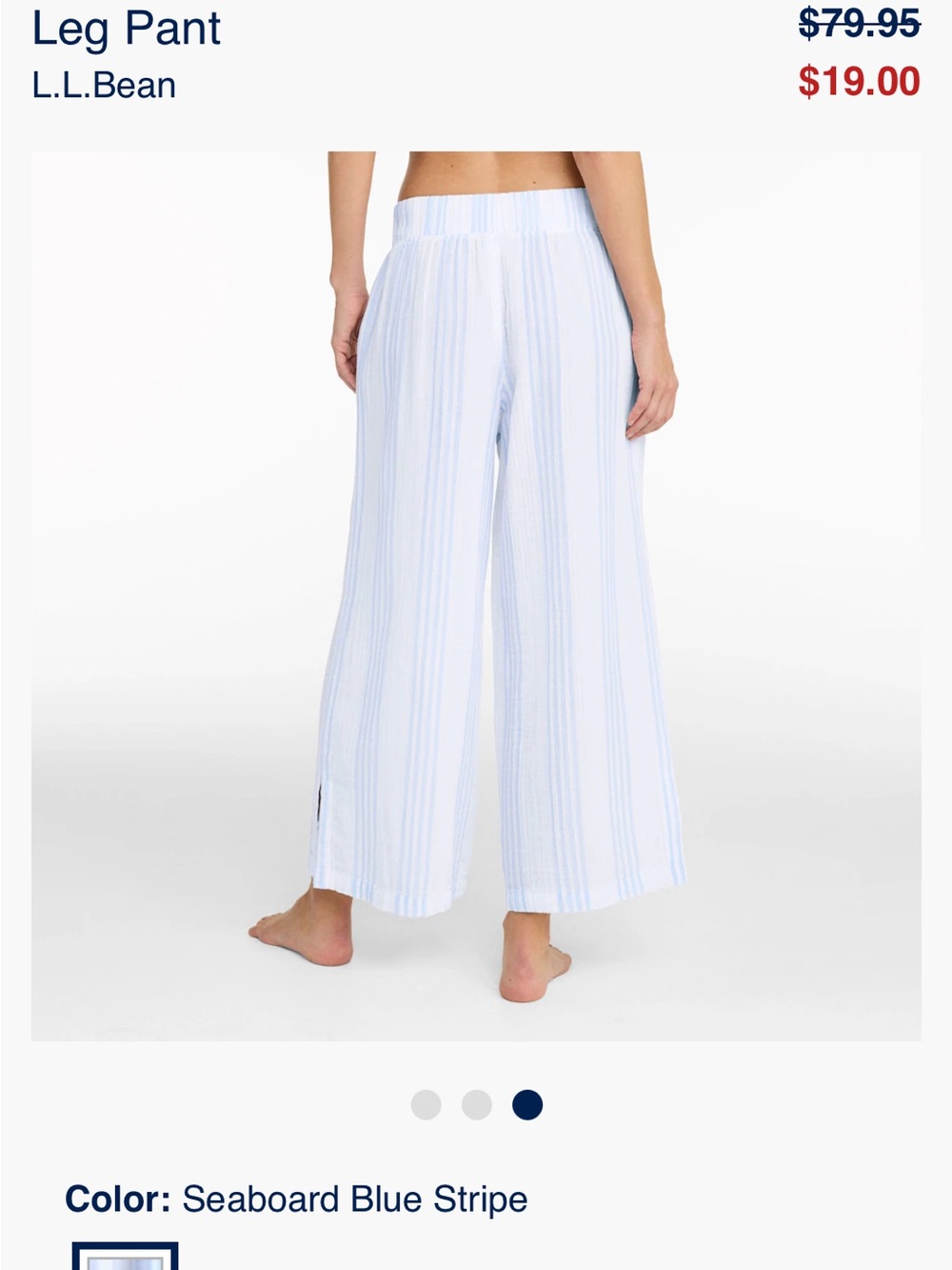 L.L.Bean Stripe Cloud Gauze Wide Leg Pant Women’s Size XS New - Picture 4 of 8